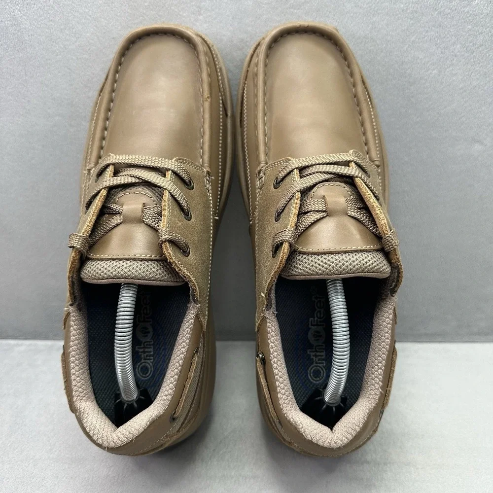 OrthoFeet Baton Rouge Mens Size 11 (2E) WIDE Boat Shoes Brown Leather Orthopedic